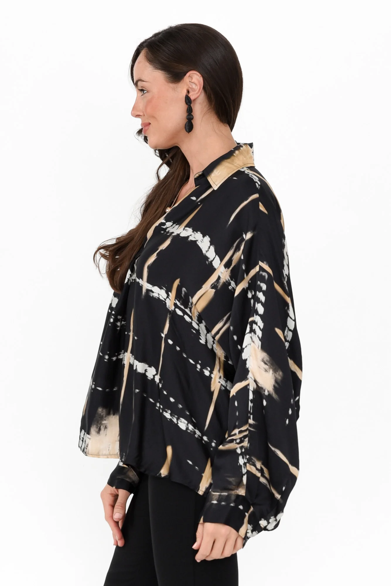 Monroe Black Abstract Silk Blend Top