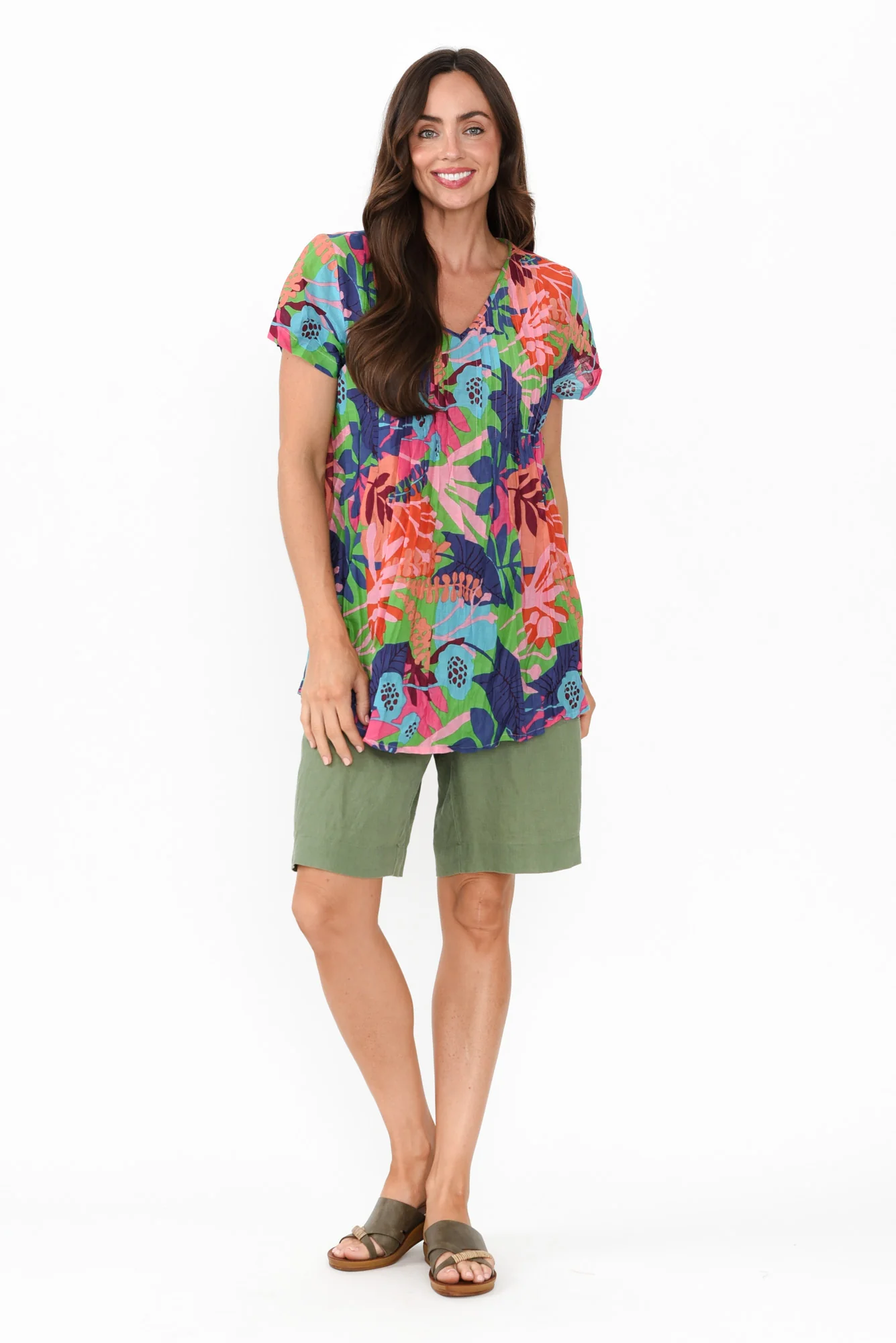 Fia Azure Blue Leaf Crinkle Cotton Top