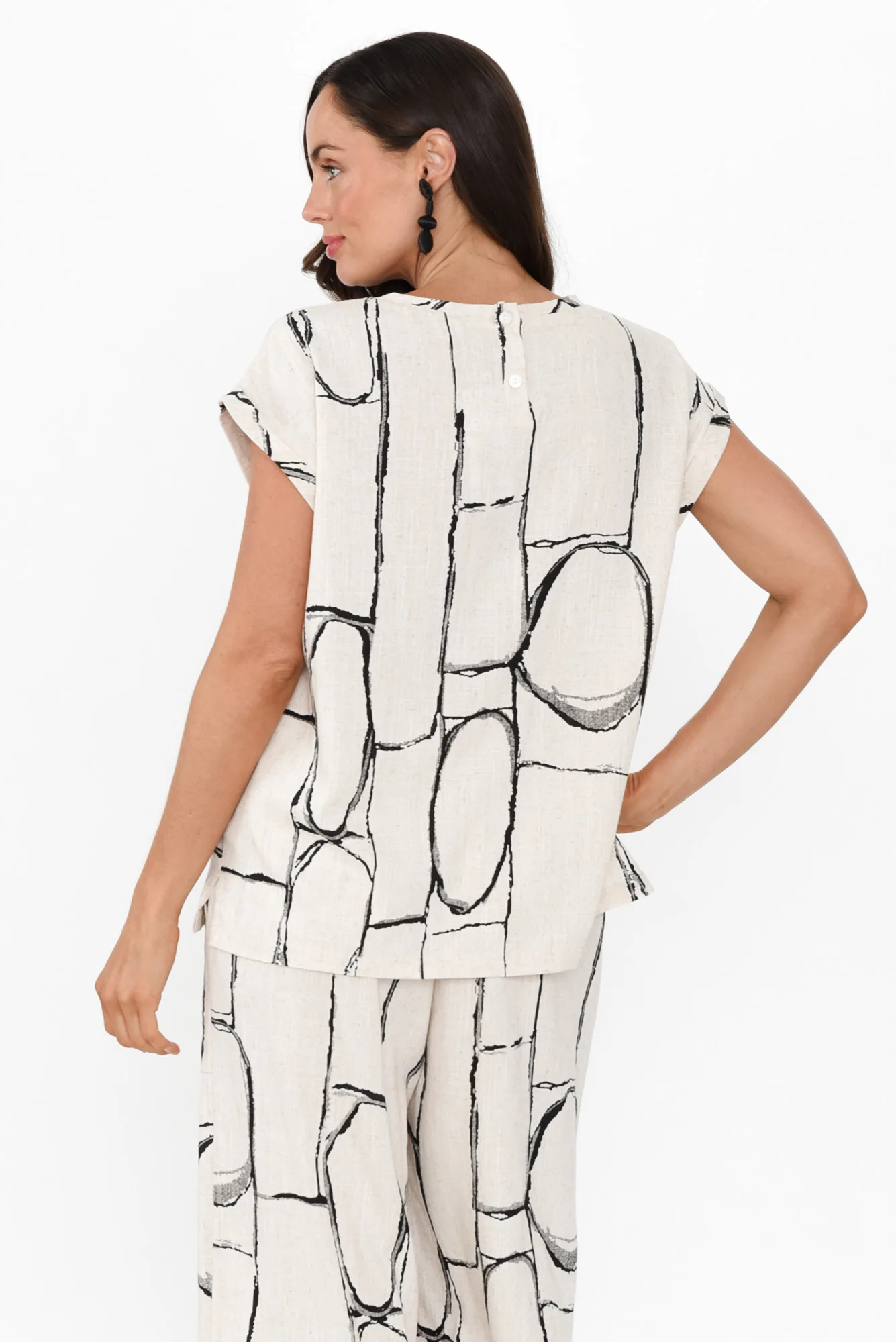 Alta Beige Geo Linen Cotton Top