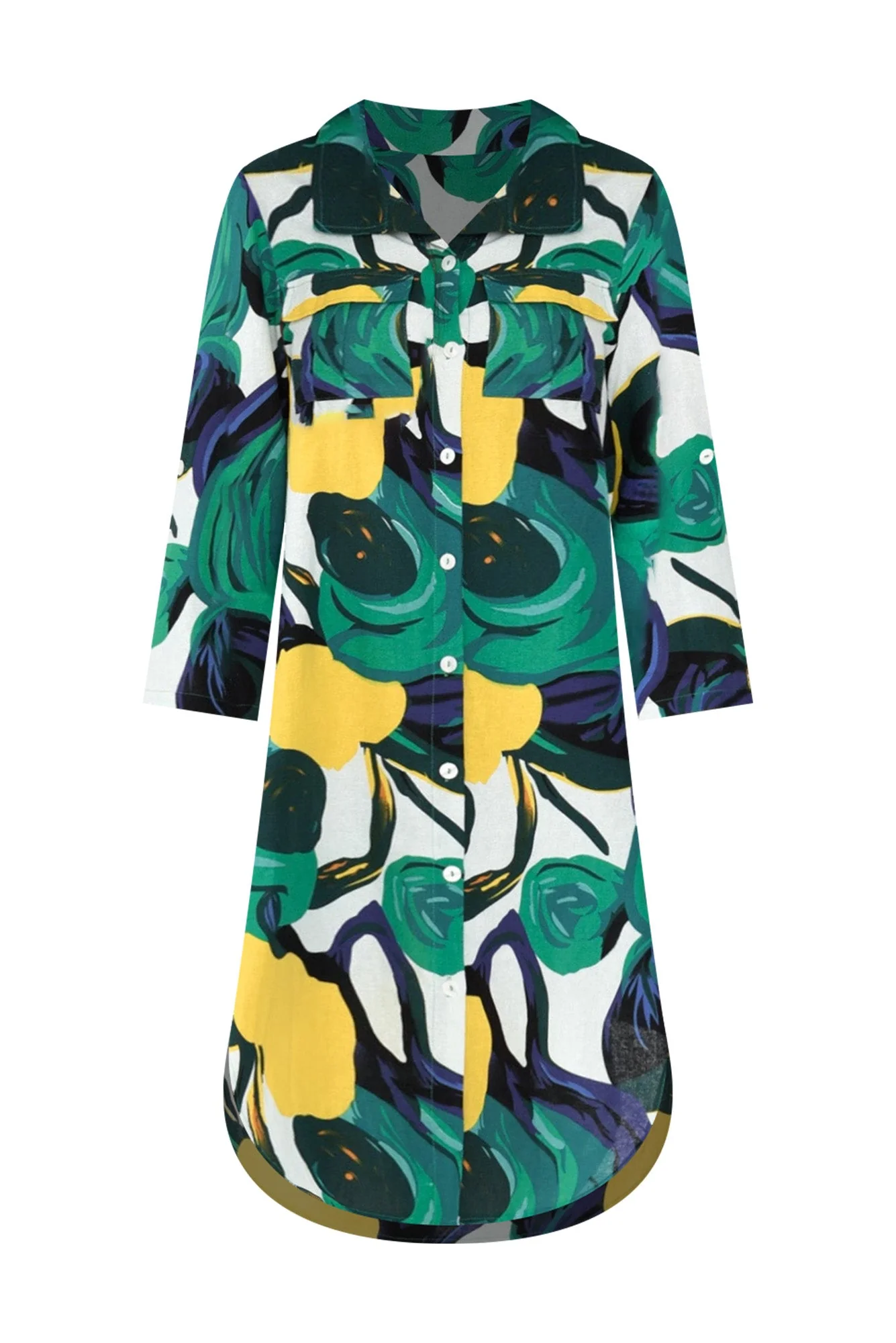 Kisley Green Mosaic Cotton Linen Dress