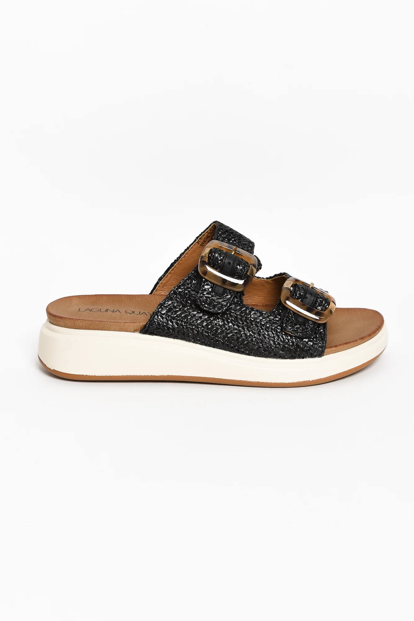 Beacon Black Raffia Platform Slide