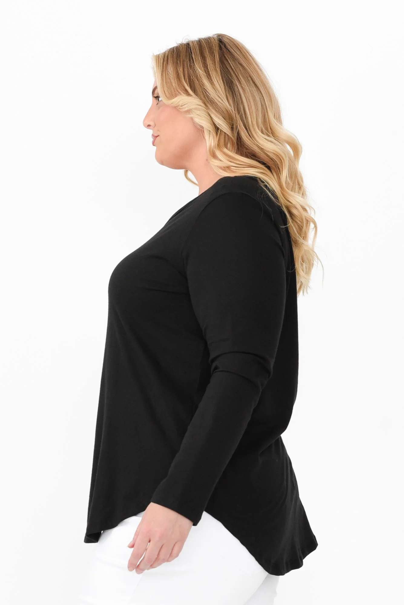 Megan Black Cotton Long Sleeve Top