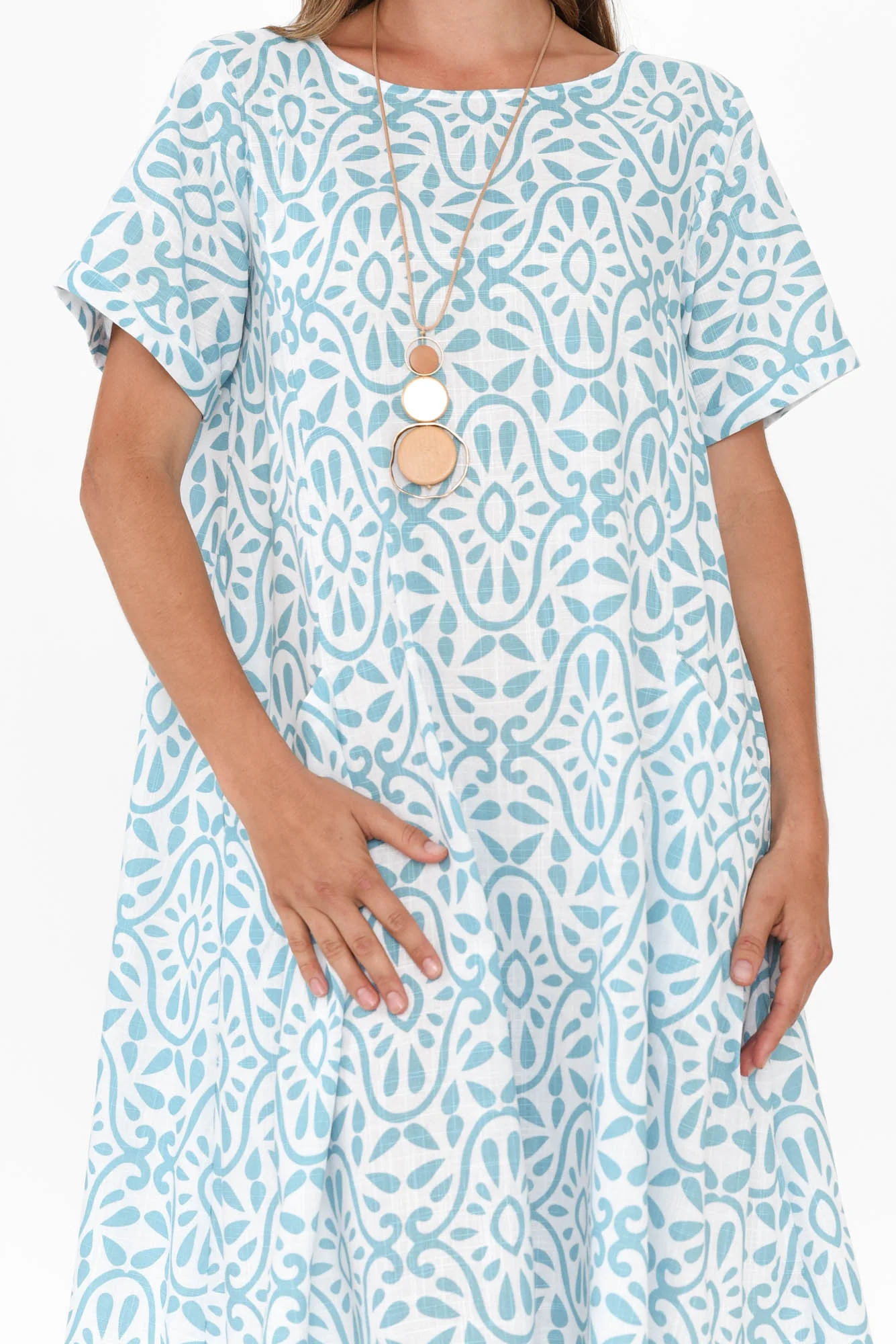 Shayann Blue Geo Linen Cotton Dress