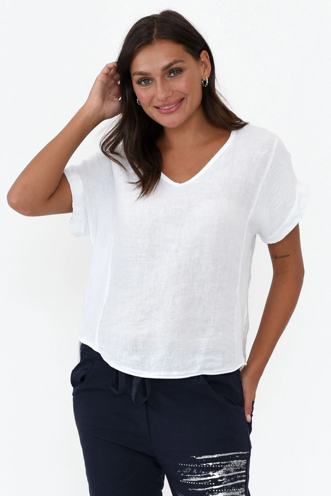 Dorian White Linen Cotton Top