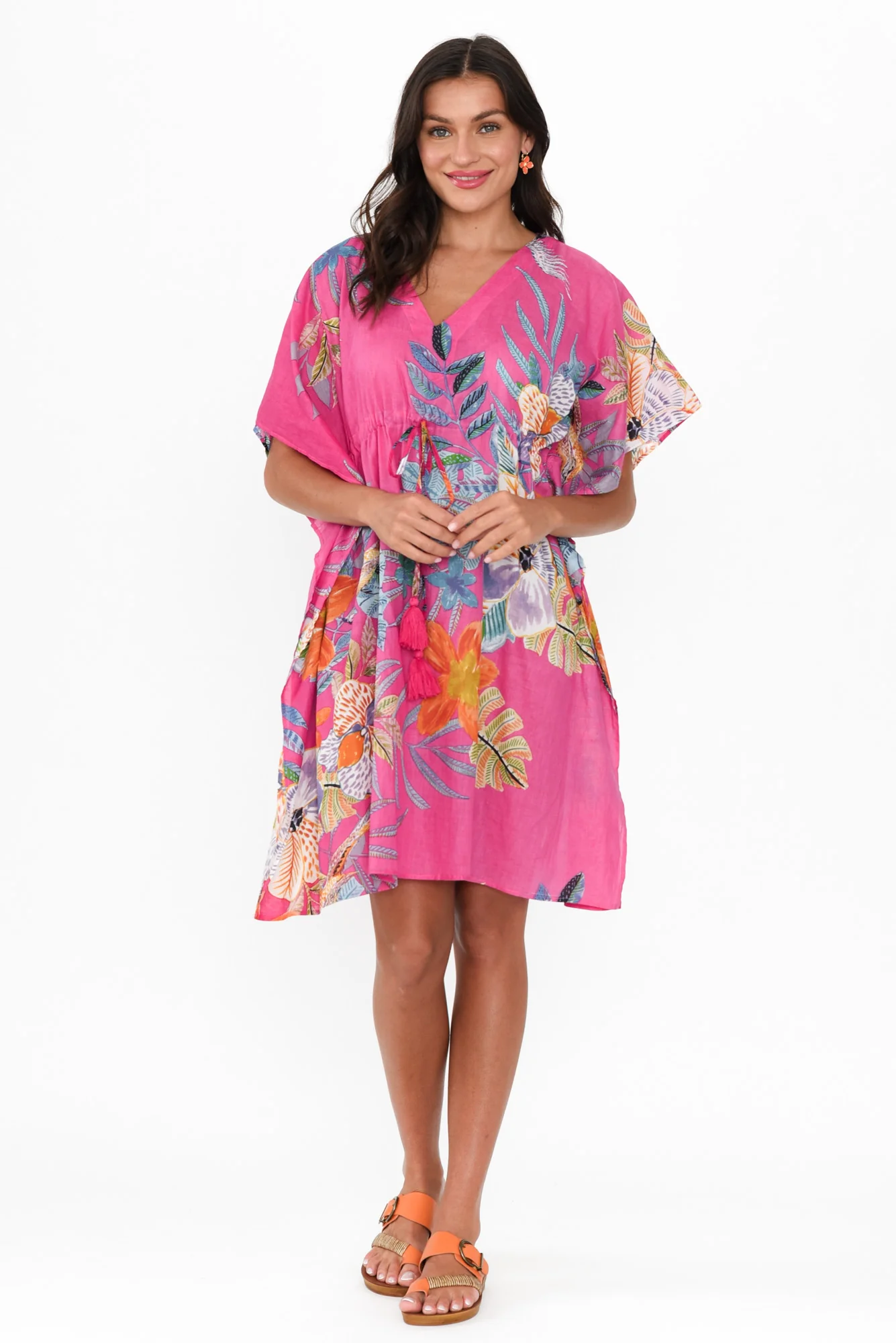 Isabel Pink Bird Cotton Kaftan