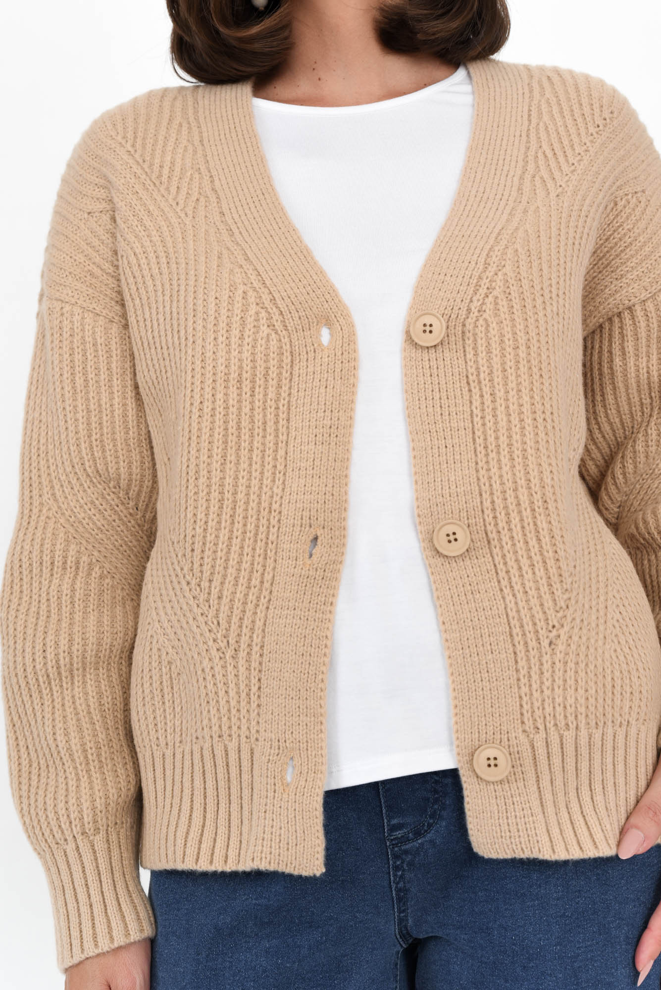Shara Beige Knit Button Cardigan