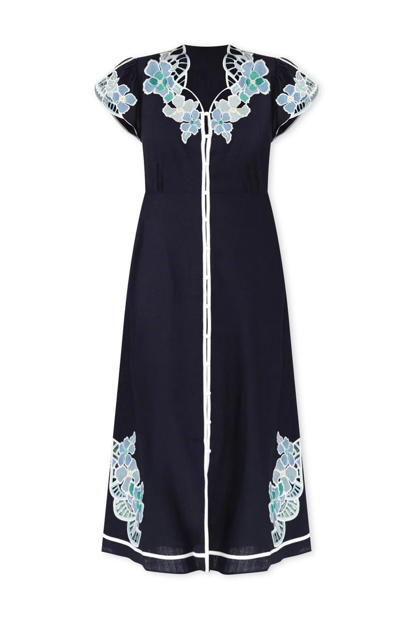 Delray Navy Lapis Embroidered Dress