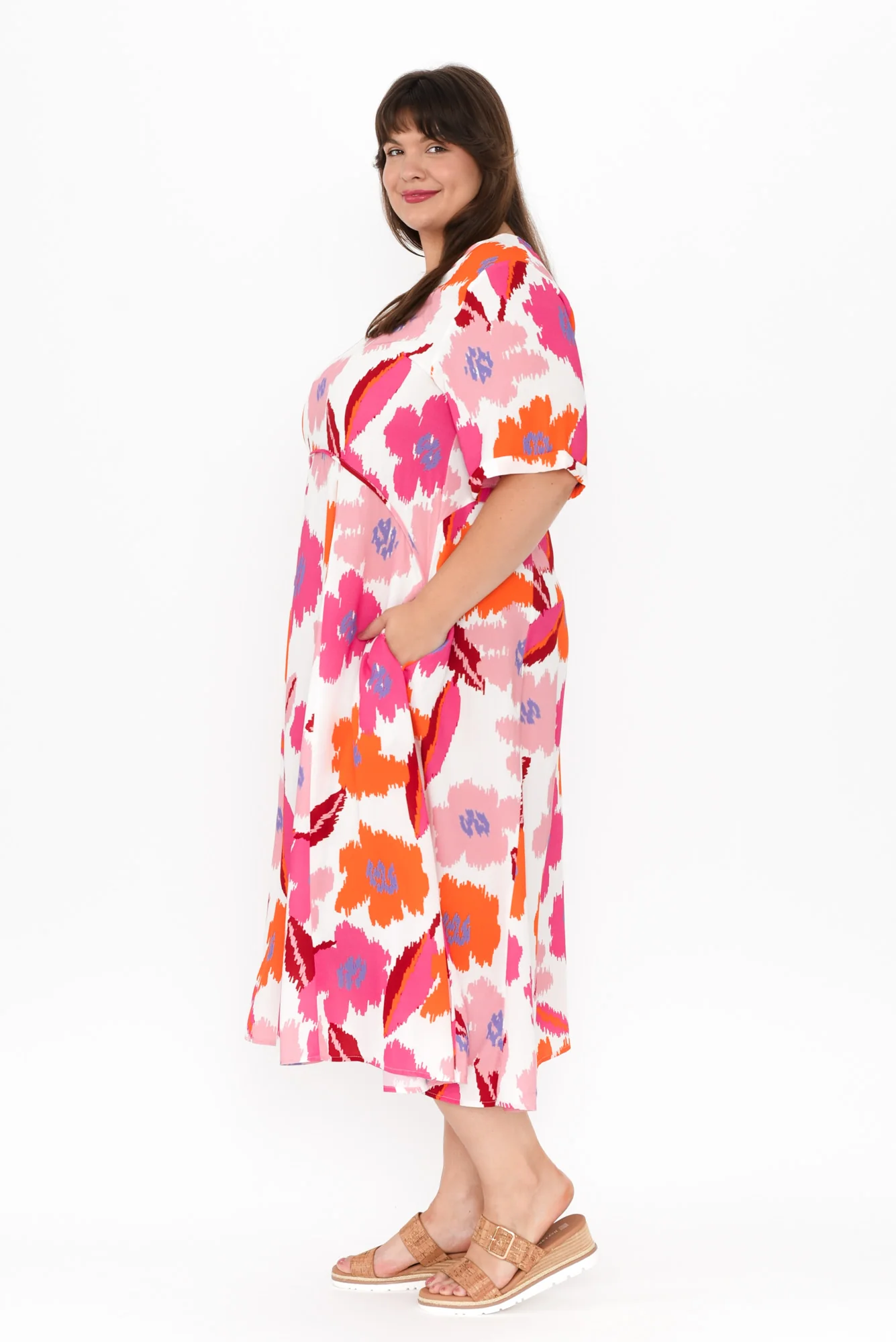 Zaelia Pink Abstract Floral Crescent Dress