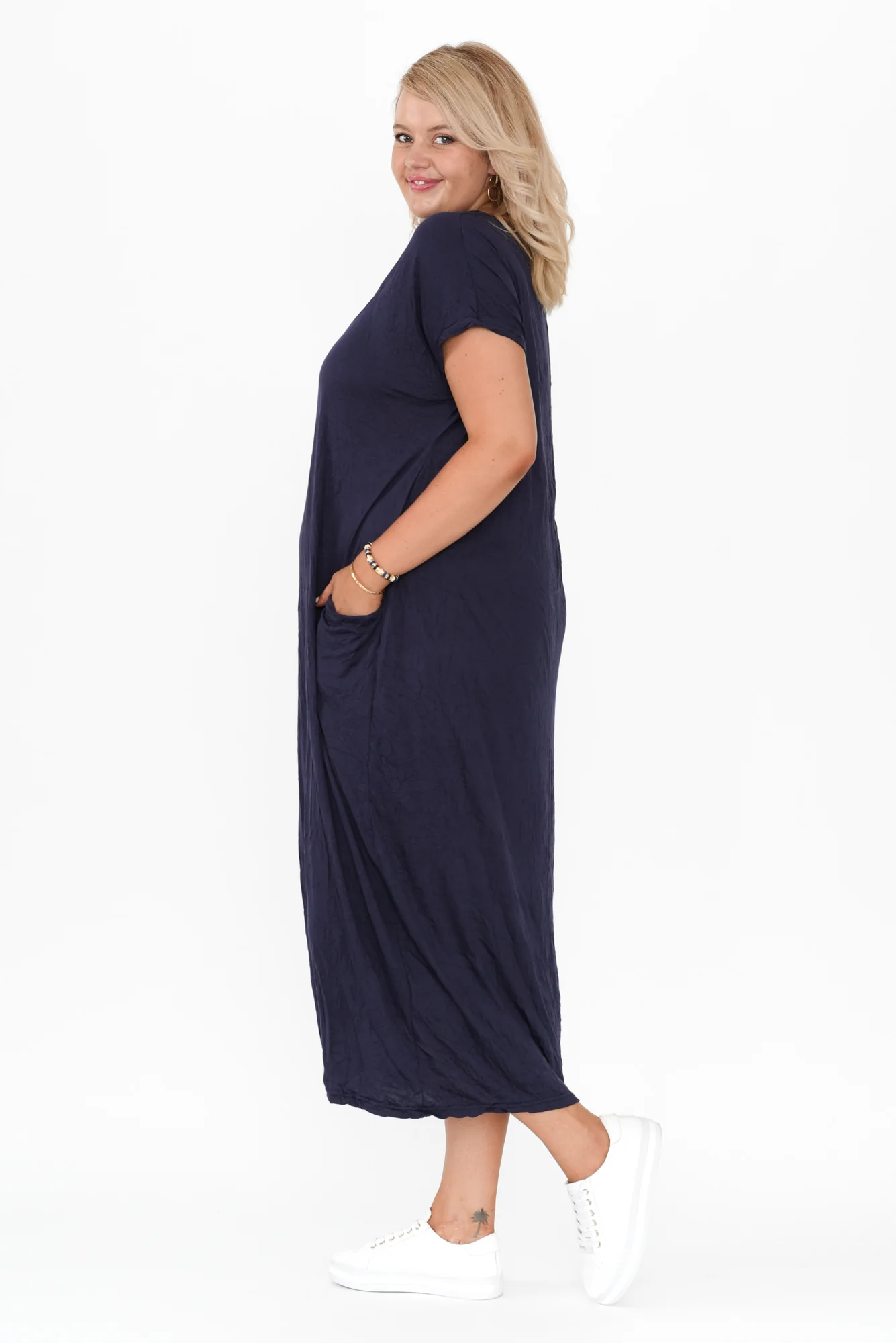 Travel Dark Navy Crinkle Cotton Maxi Dress