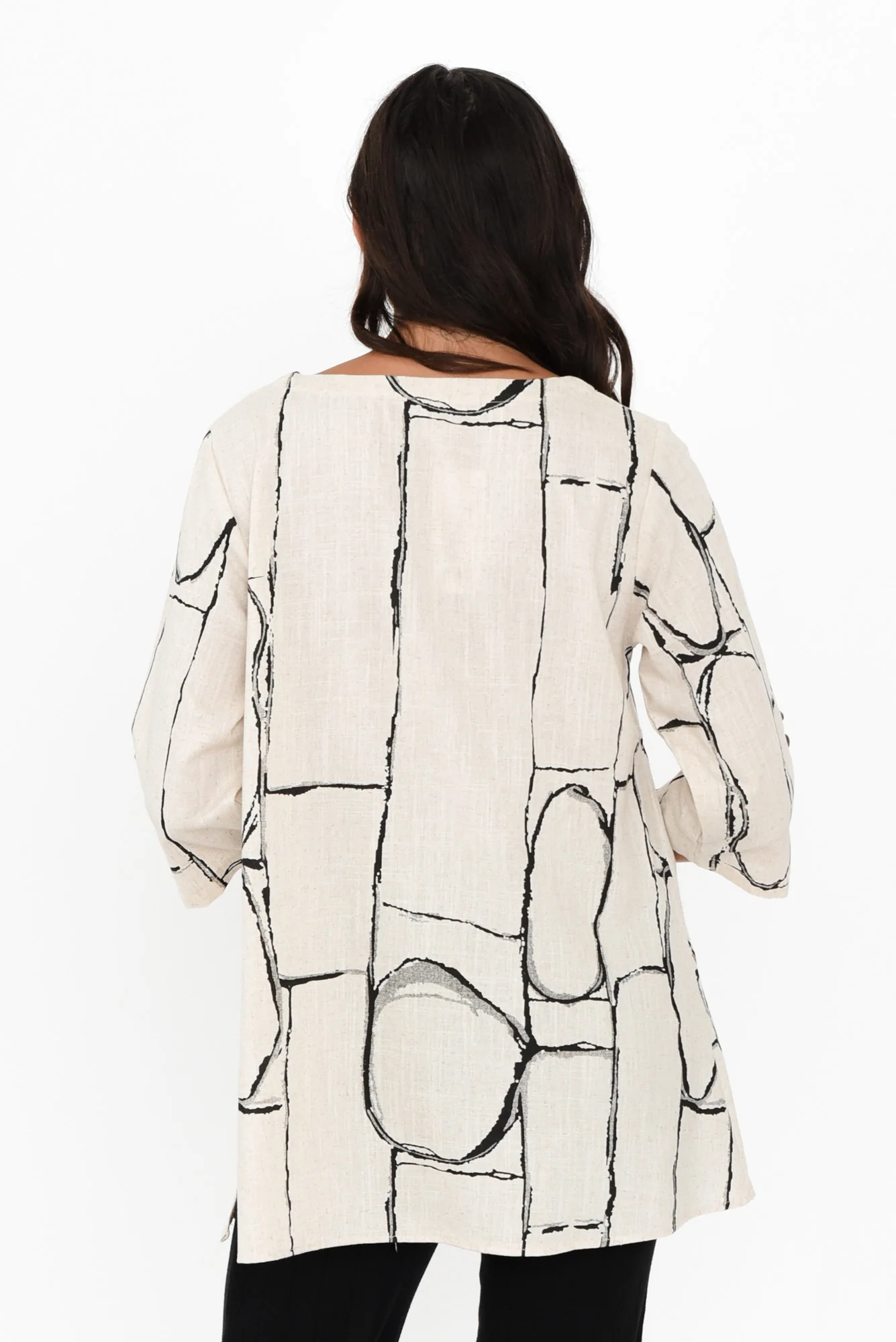 Dina Beige Geo Linen Cotton Top