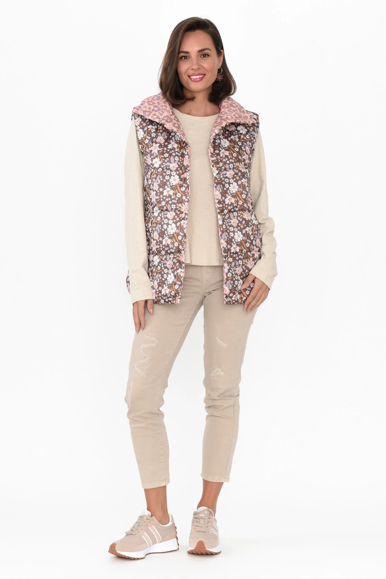 Alessia Floral Cheetah Reversible Puffer Vest