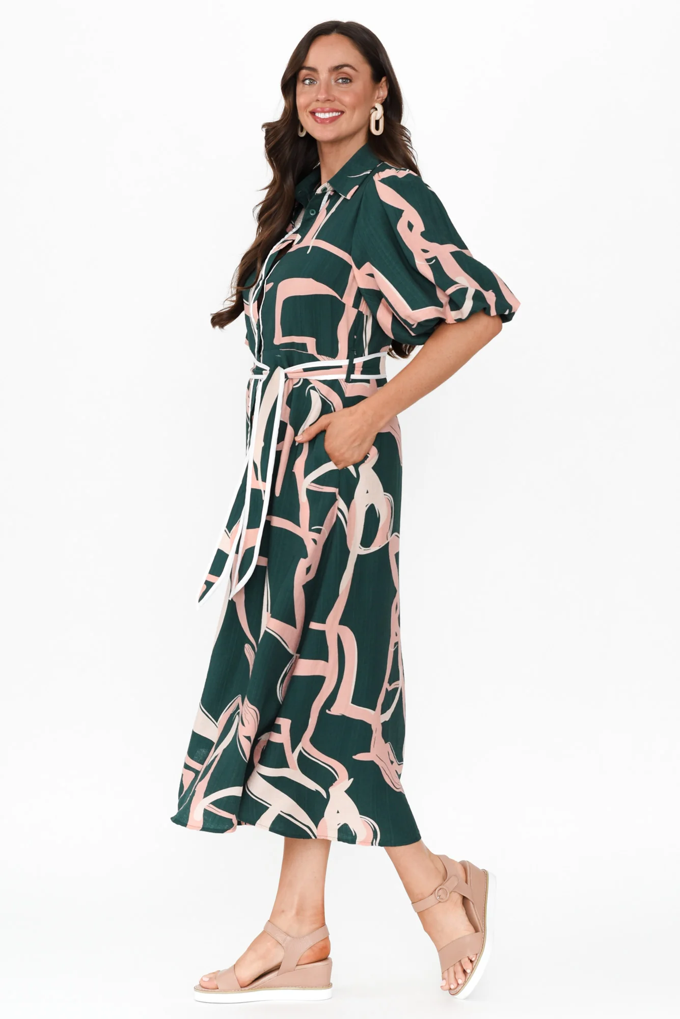 Bimini Green Geo Cotton Blend Dress