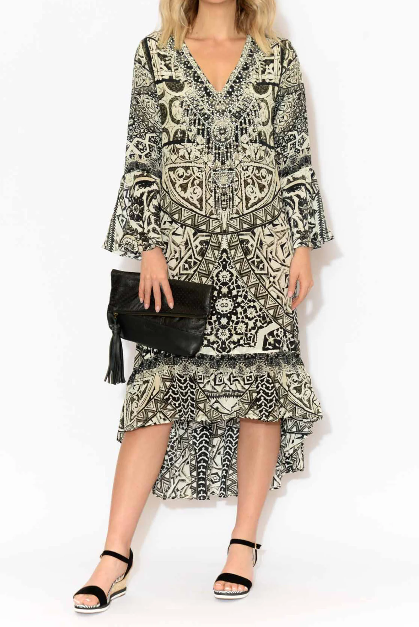 Flora Grey Silk Frill Dress