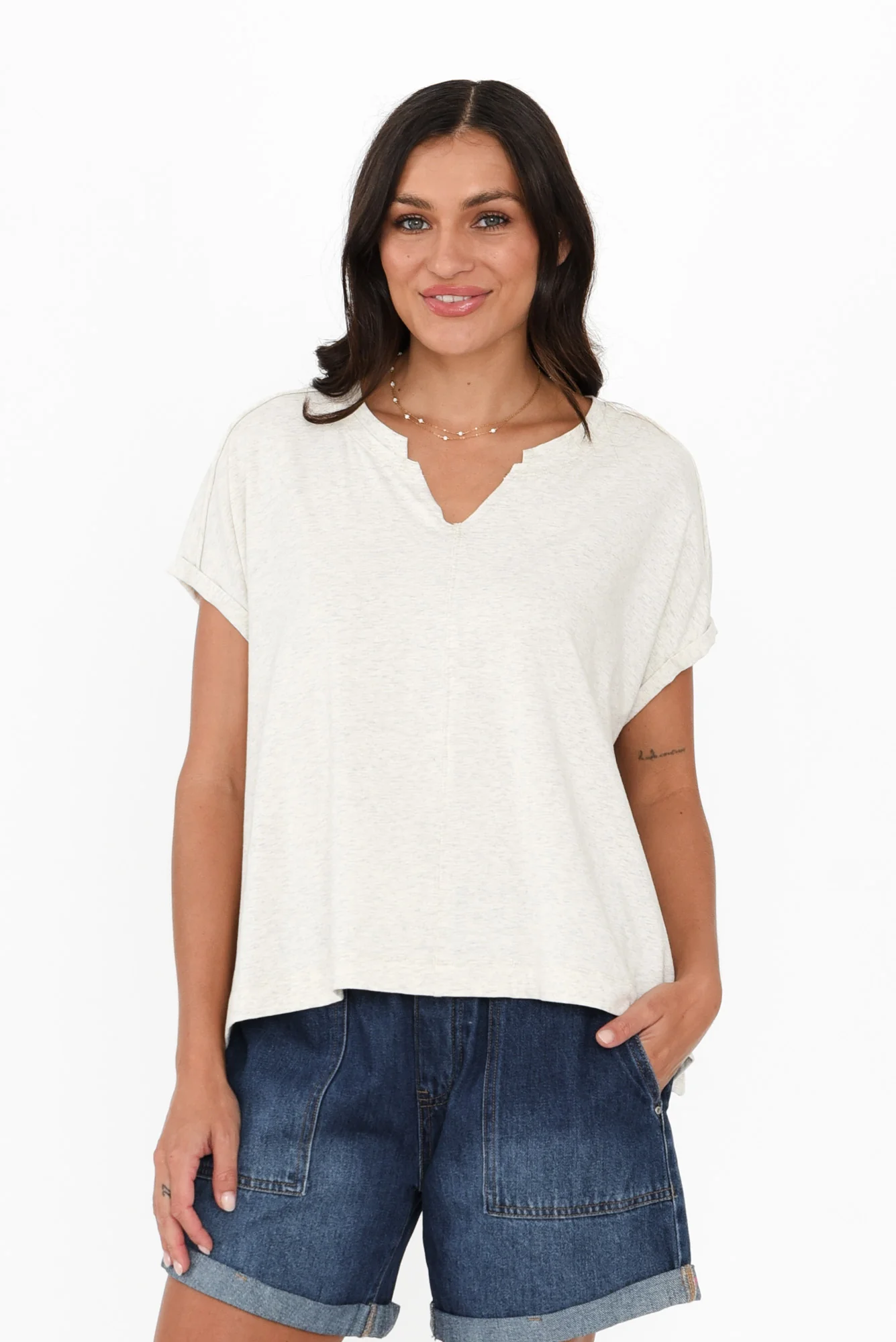 Anabeth Grey Marle Cotton Swing Top