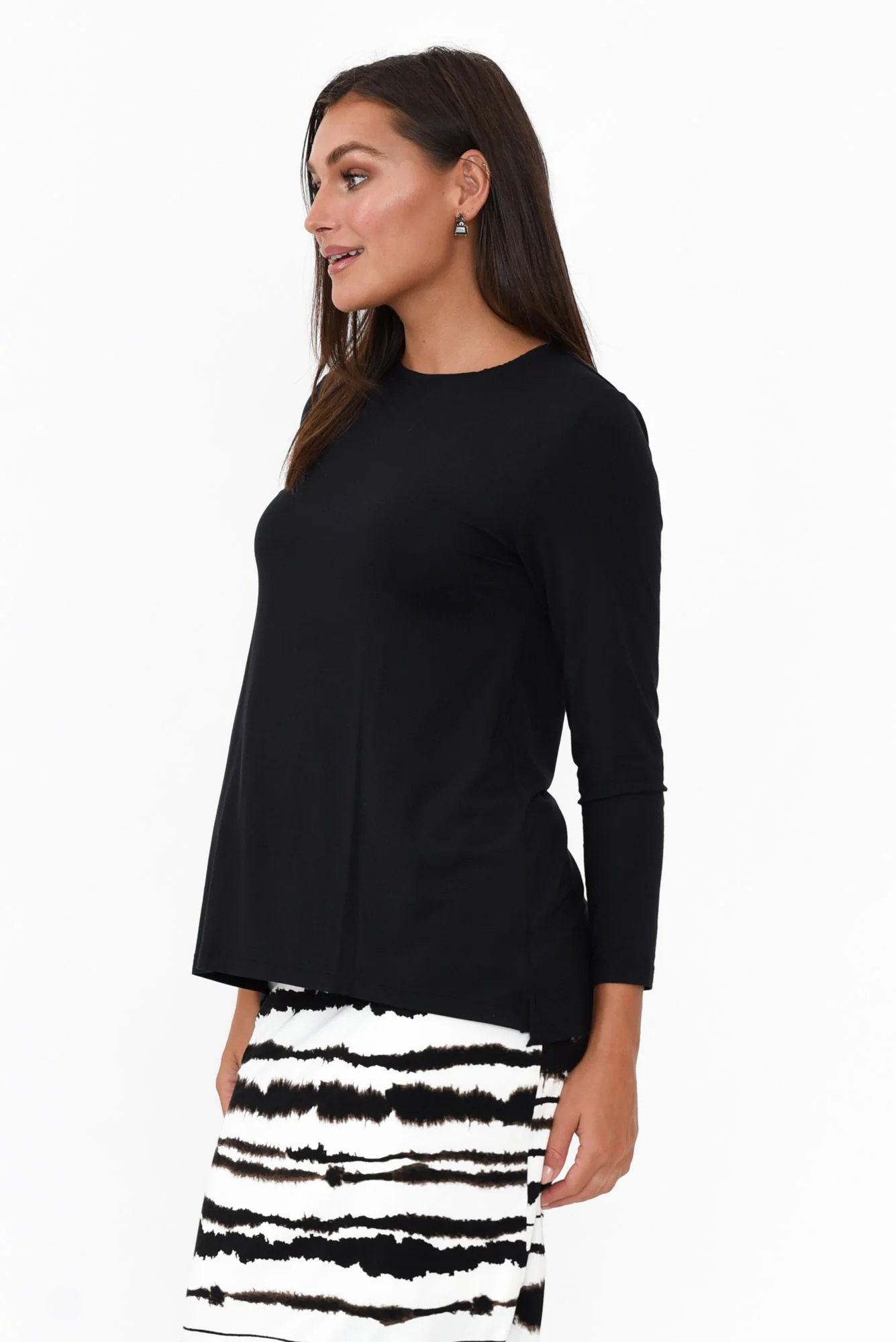 Black Long Sleeve Micro Modal Swing Top