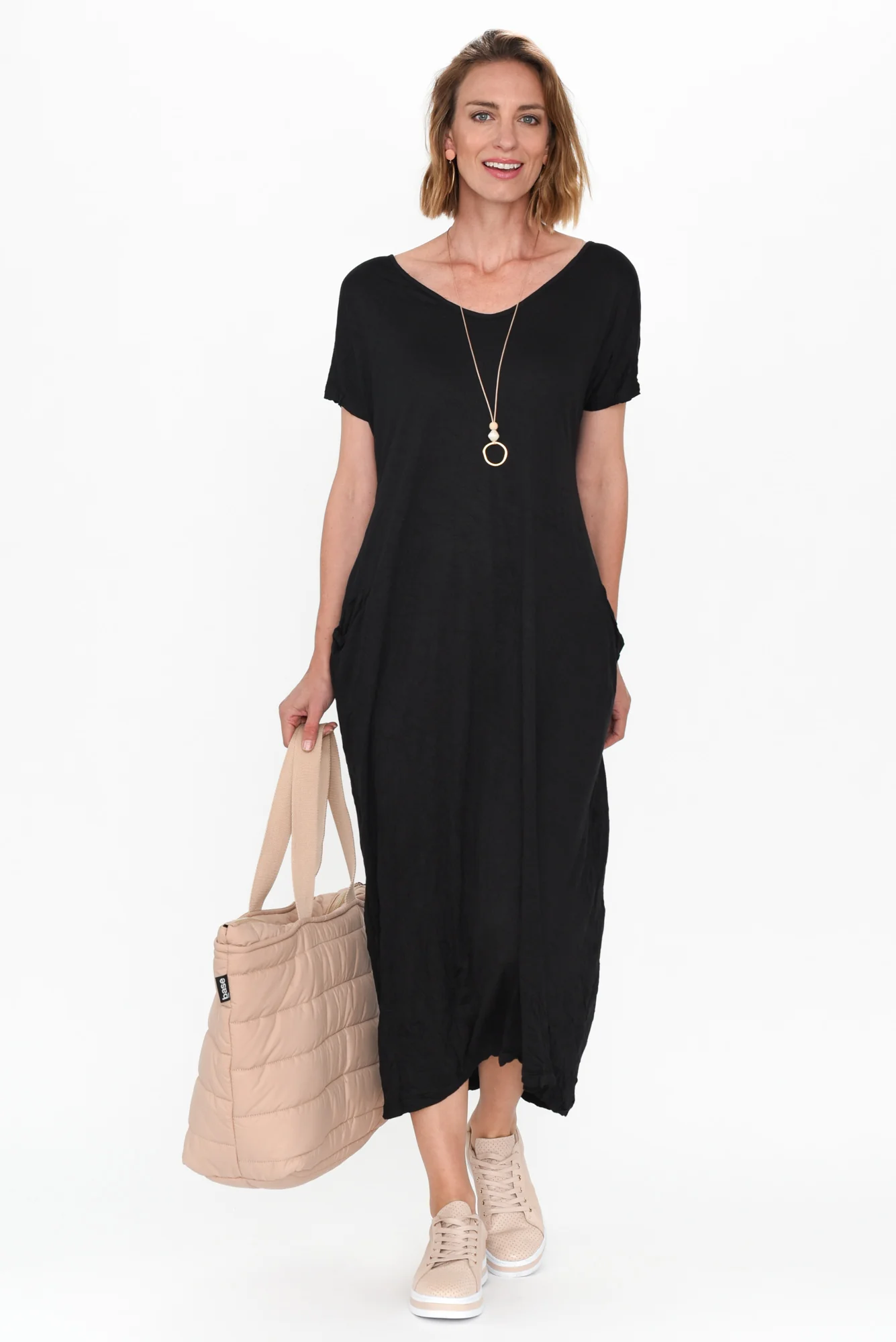 Travel Black Crinkle Cotton Maxi Dress