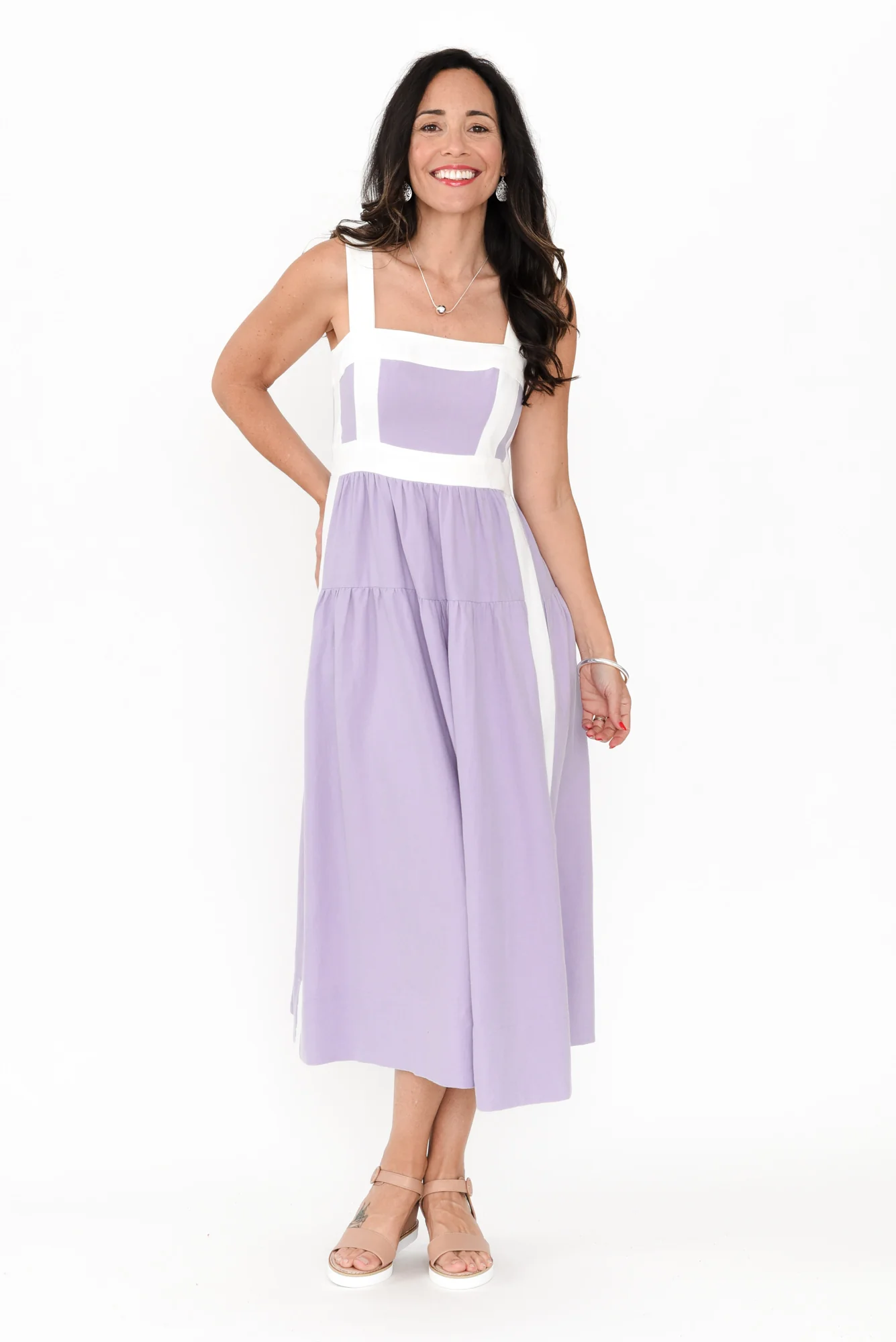 Jolie Purple Trim Cotton Blend Dress