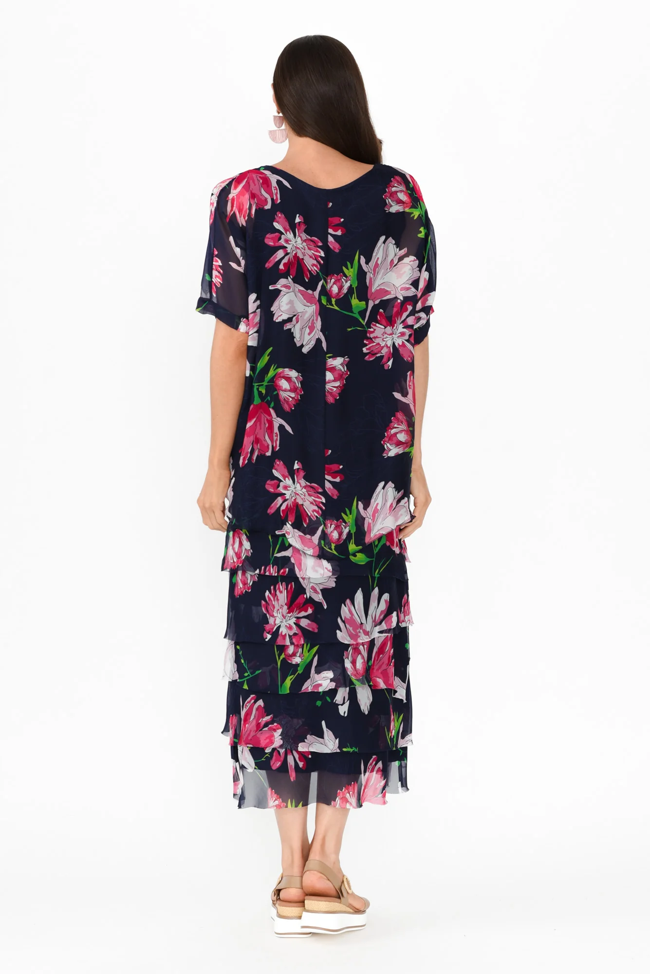Katerina Navy Bloom Silk Overlay Maxi Dress