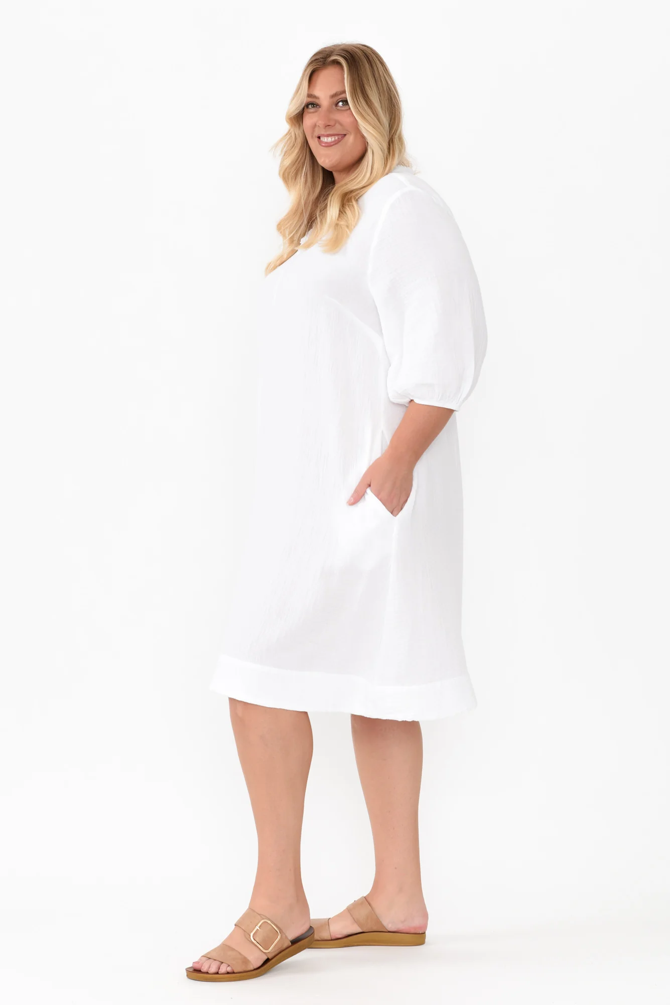 Cordelia White Cotton Cheesecloth Pocket Dress