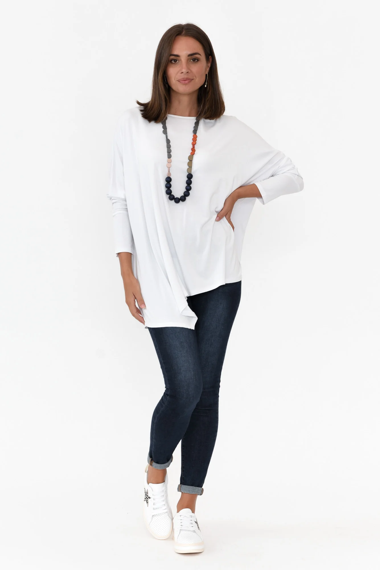Susie White Asymmetrical Bamboo Top