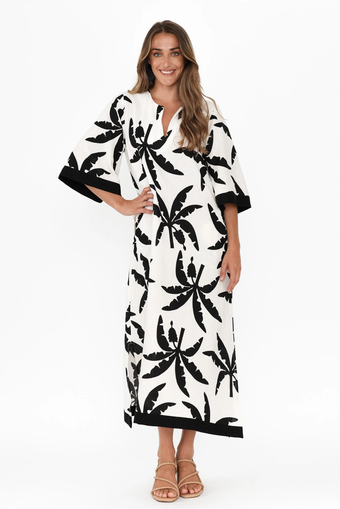 Tessie Black Tropical Linen Kaftan