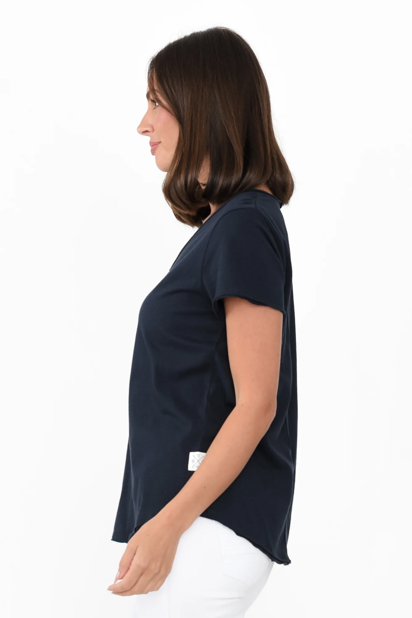 Maggie Navy Cotton Vee Tee