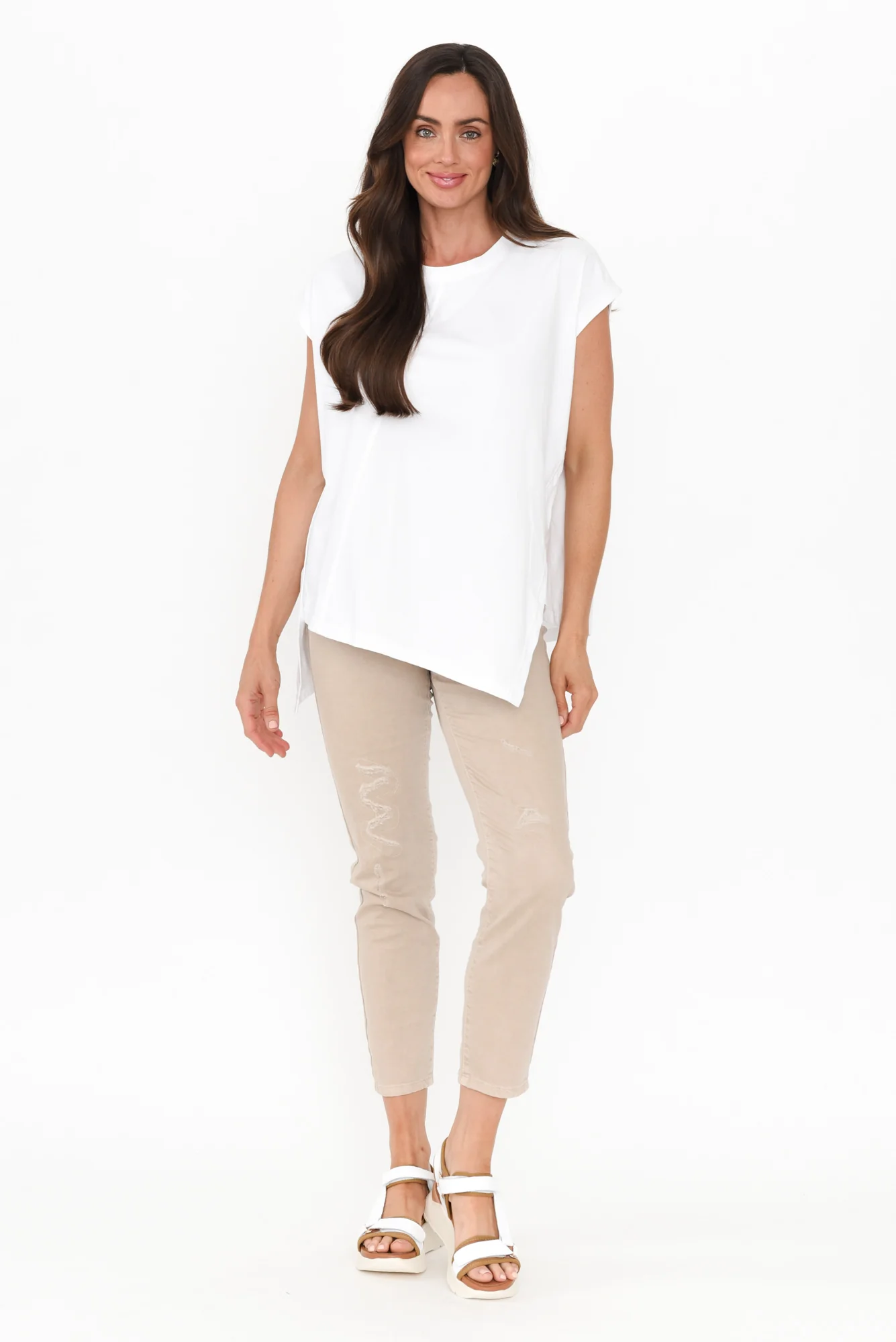 Dione White Cotton Blend Asymmetric Top