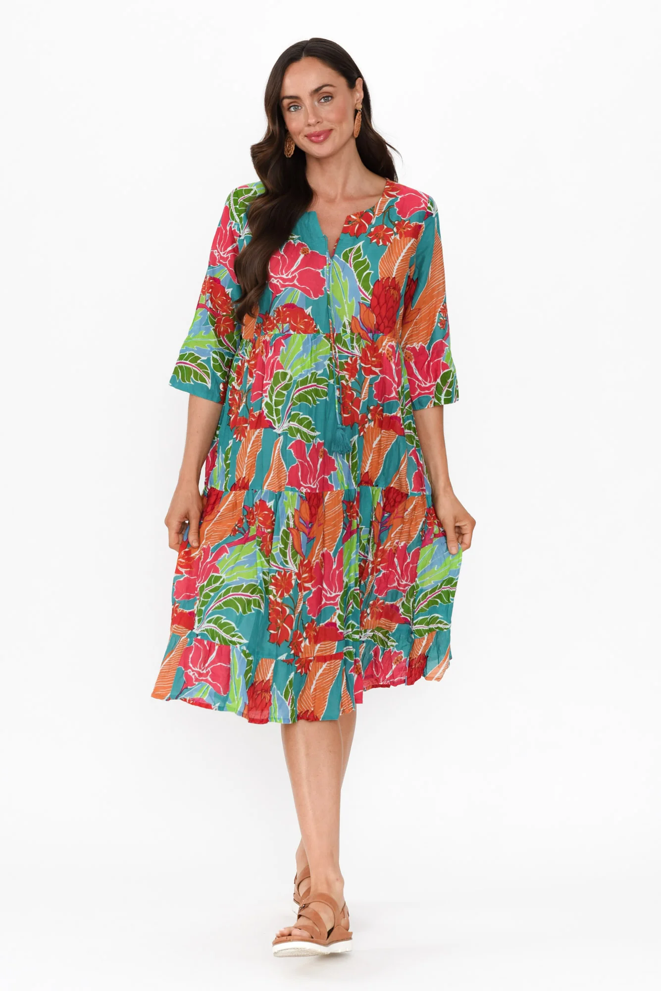 Milana Emerald Tropical Crinkle Cotton Dress