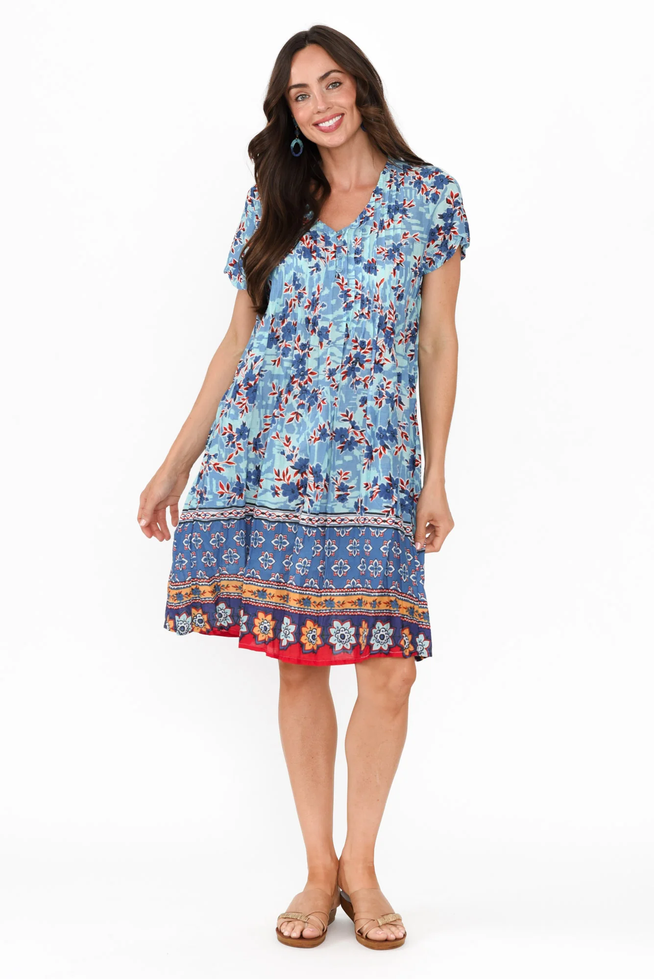 Sabina Sky Blue Bloom Crinkle Cotton Dress