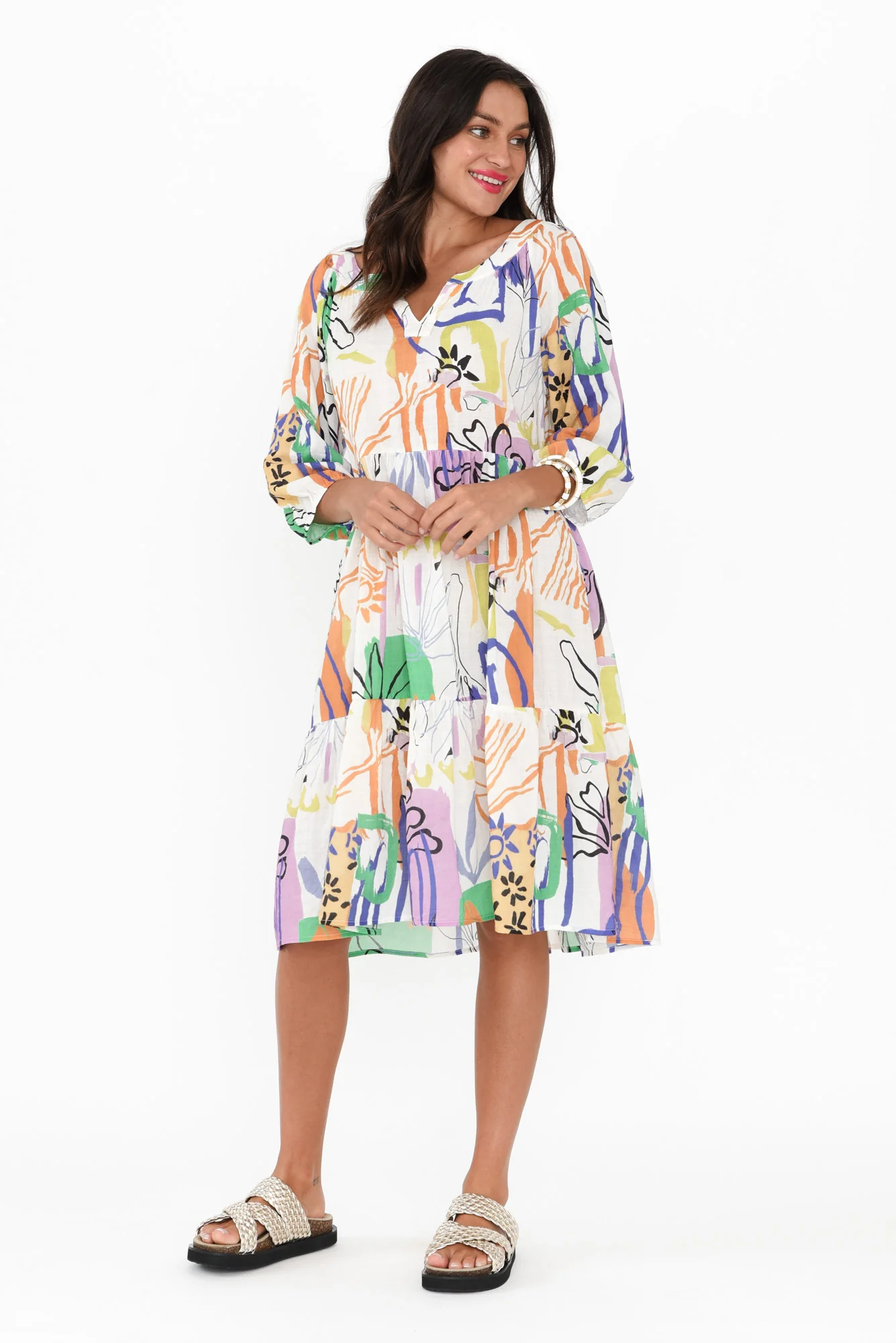 Irene White Garden Cotton Blend Dress