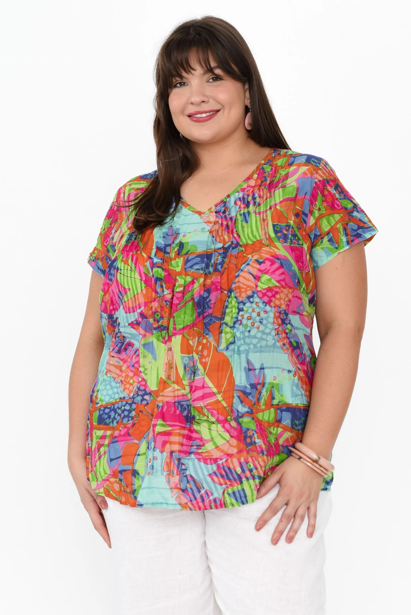 Fia Sky Tropical Crinkle Cotton Top