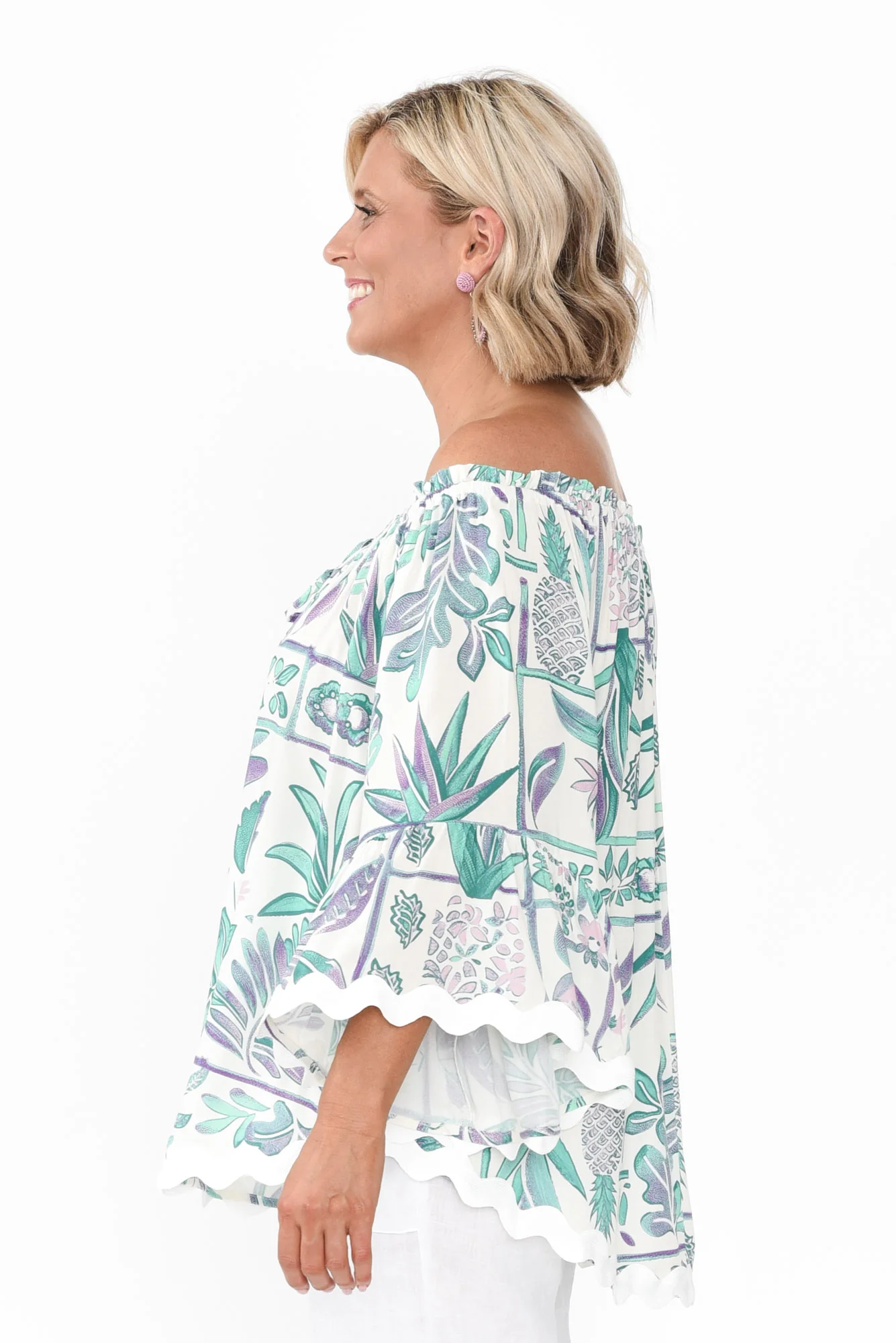 Bianco White Floral Trim Top