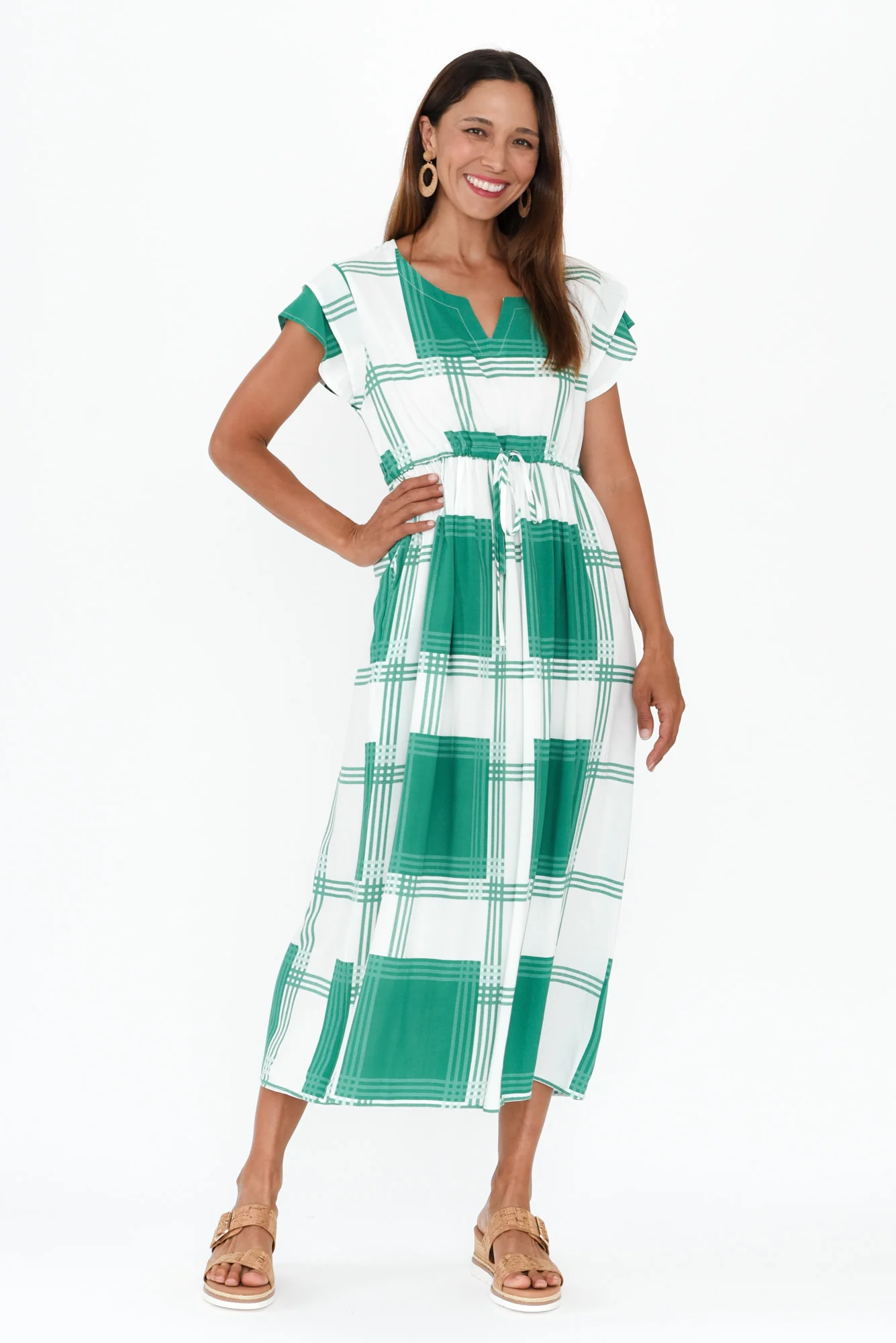 Suzette Green Check Midi Dress
