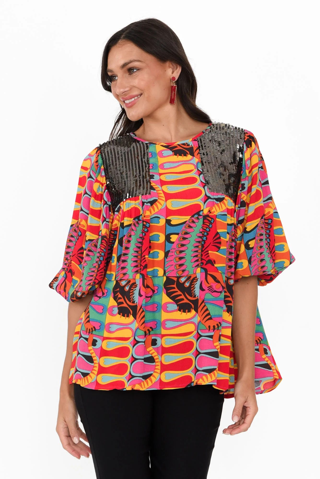 Lady Godiva Pink Abstract Sequin Blouse