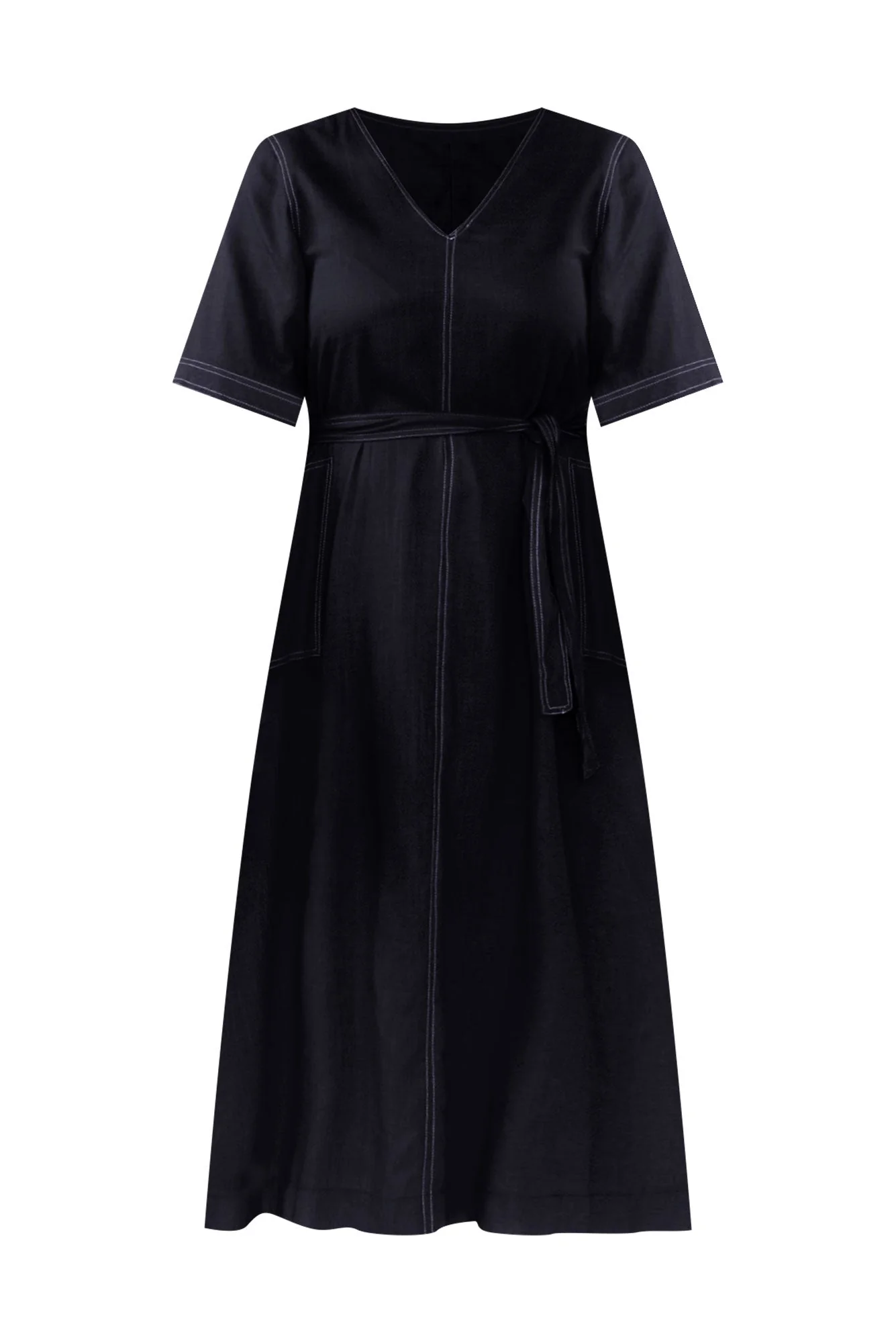 Navarra Navy Contrast Linen Blend Dress