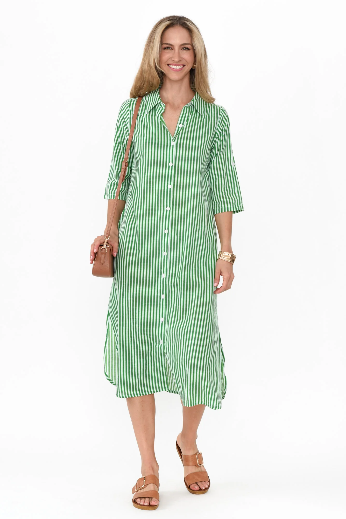 Tricia Green Stripe Cotton Shirt Dress