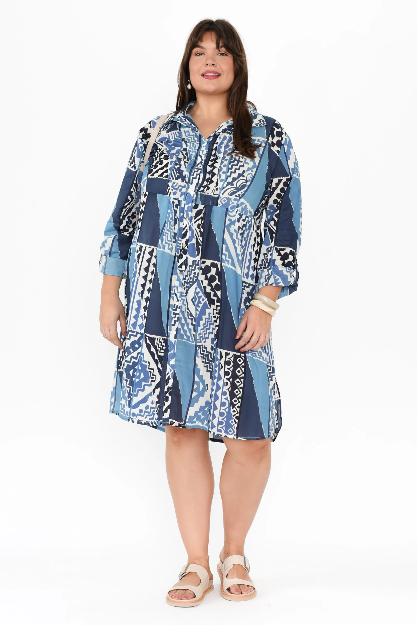 Maya Blue Motif Cotton Shirt Dress