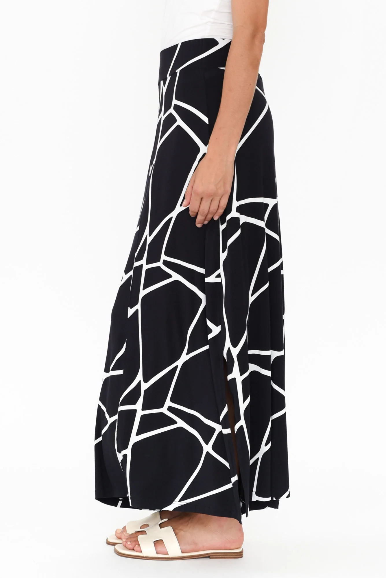Navy Marble Micro Modal Long Panel Skirt