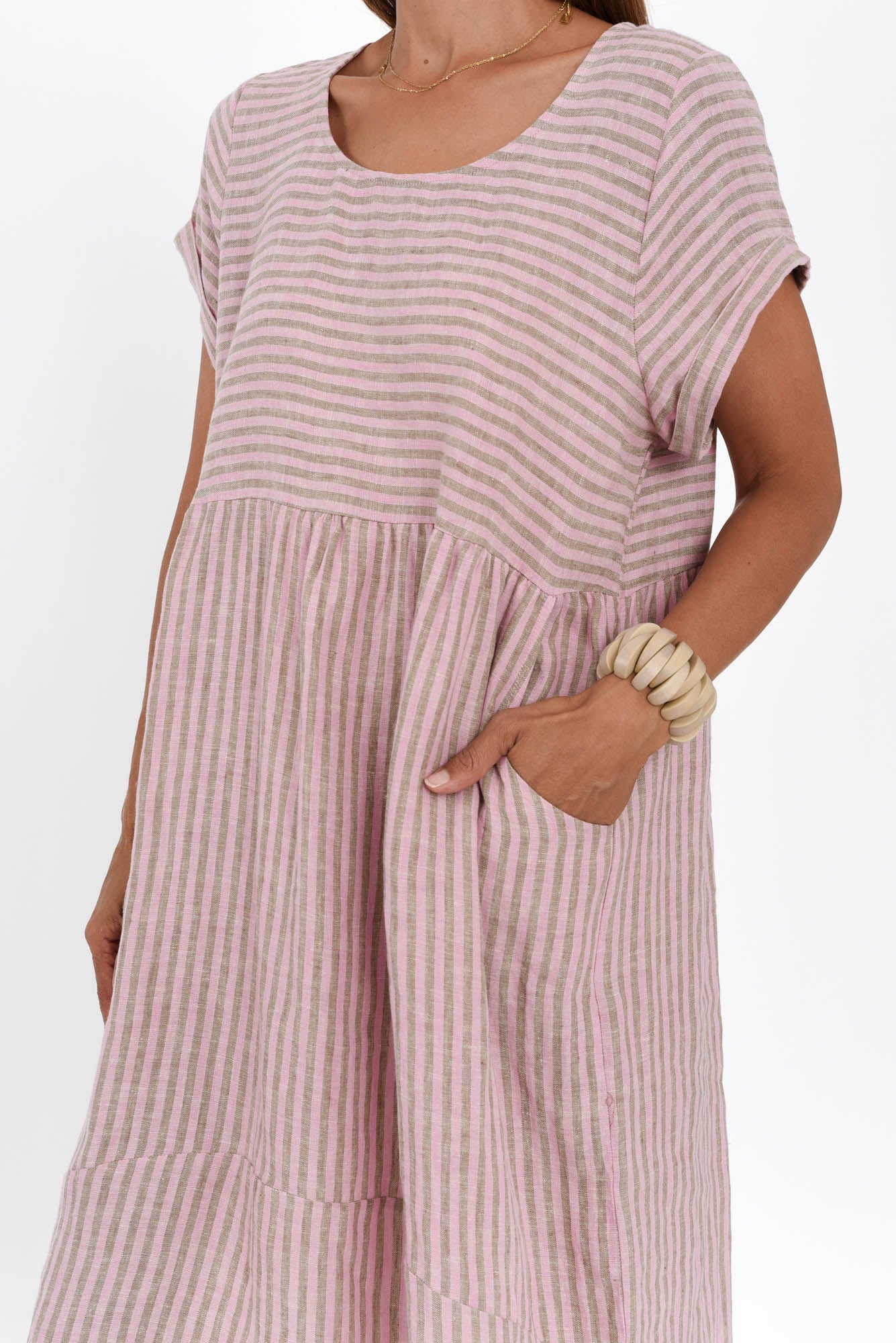 Liana Beige Stripe Linen Dress
