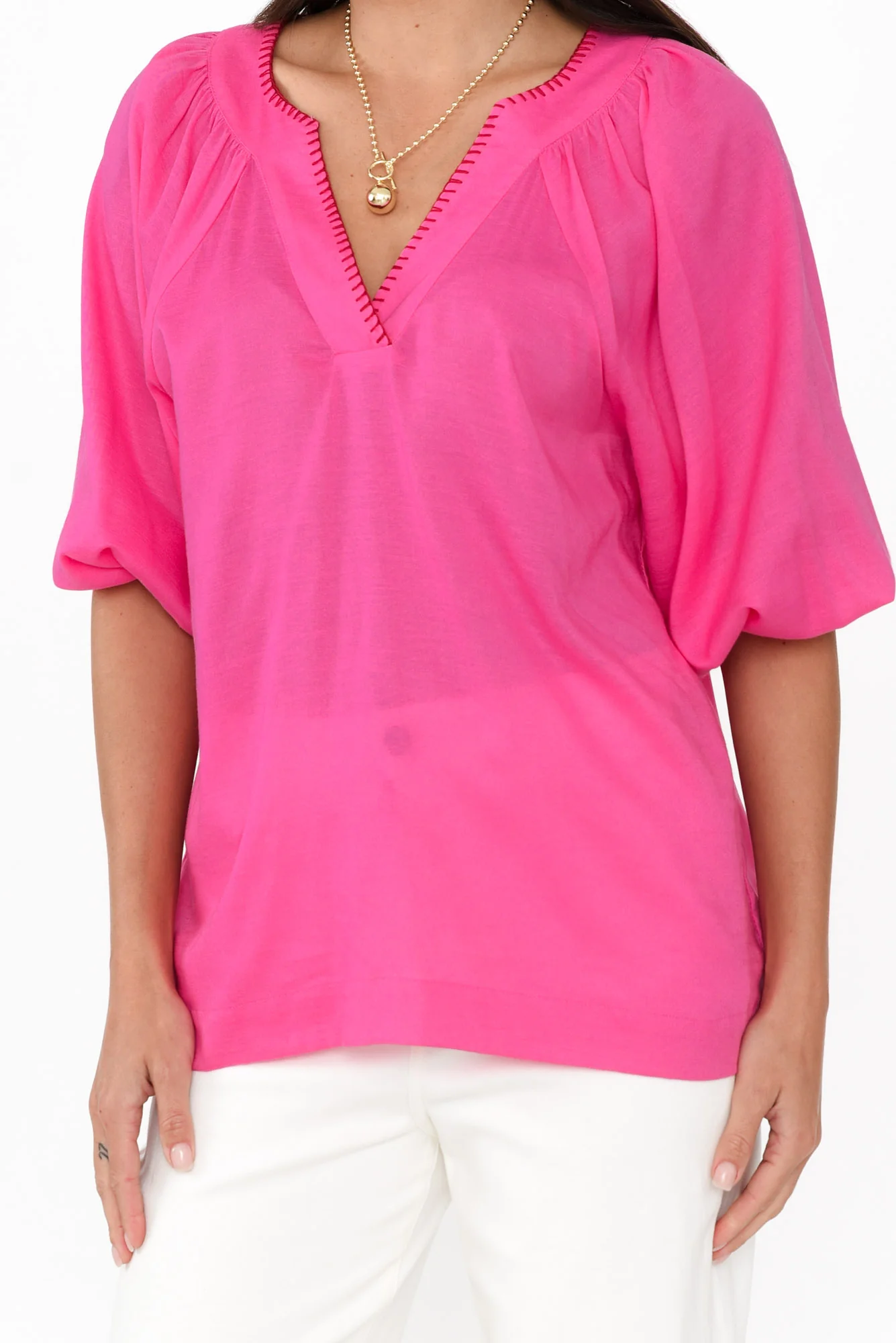 Showcase Pink Contrast Stitch Top
