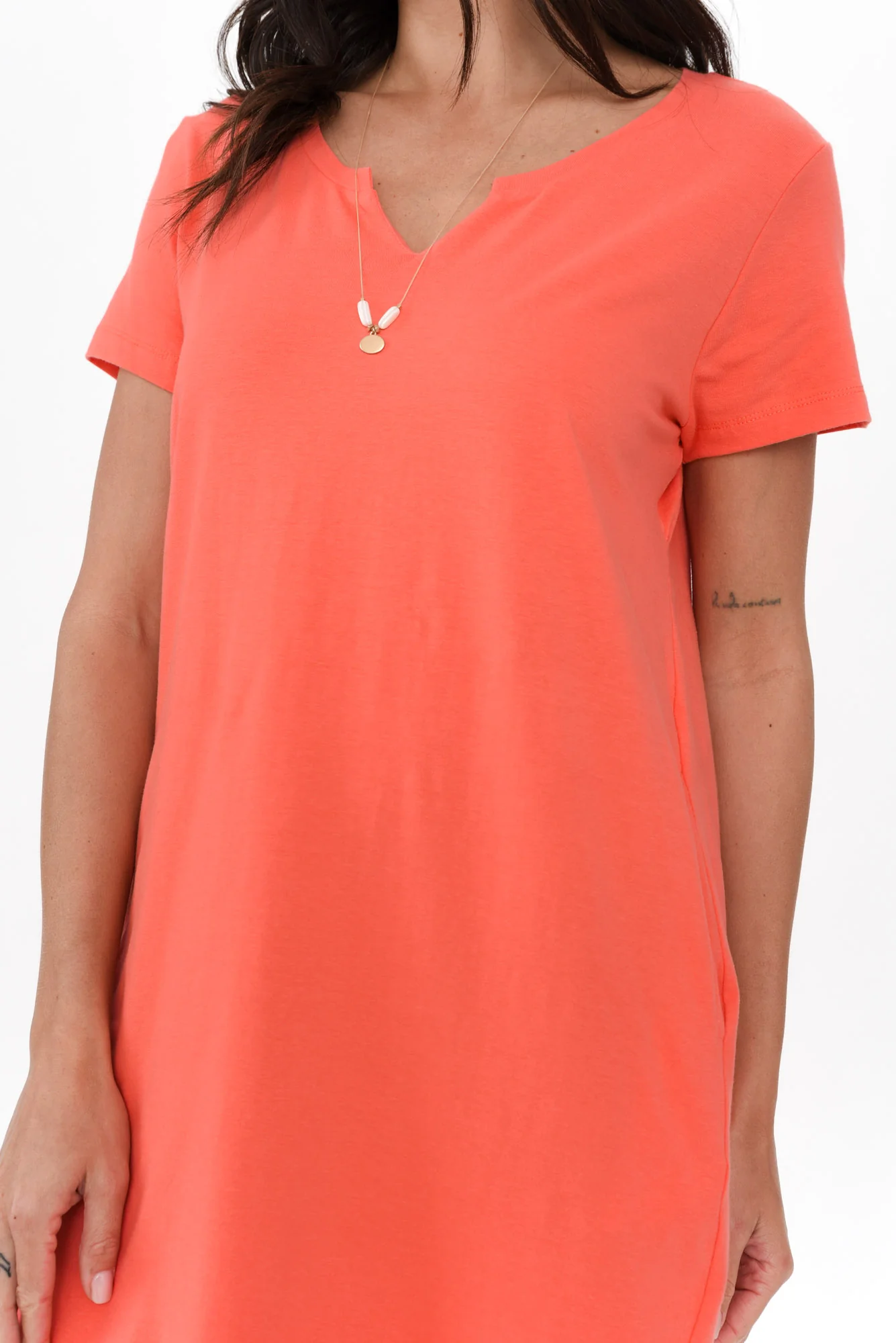 Mandy Coral Cotton Tee Dress