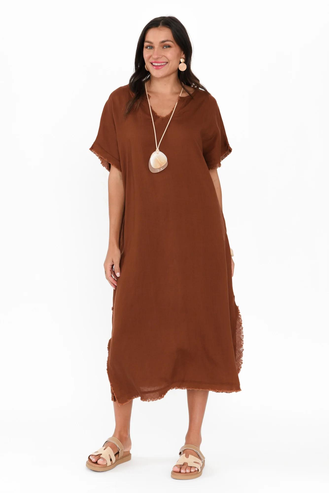 Darlene Brown Linen Blend Dress
