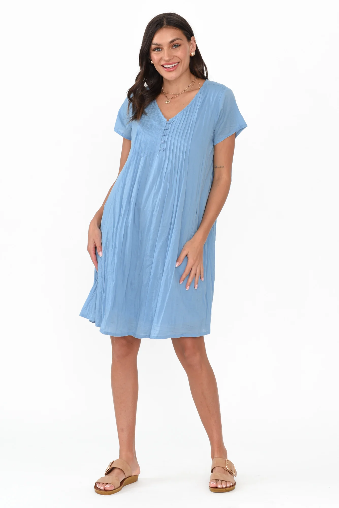 Sabina Light Blue Crinkle Cotton Dress