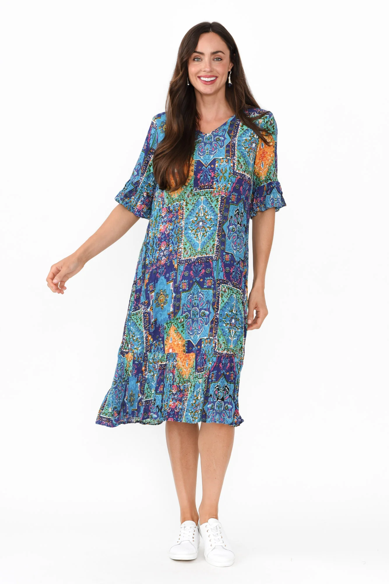Calla Green Mosaic Crinkle Dress