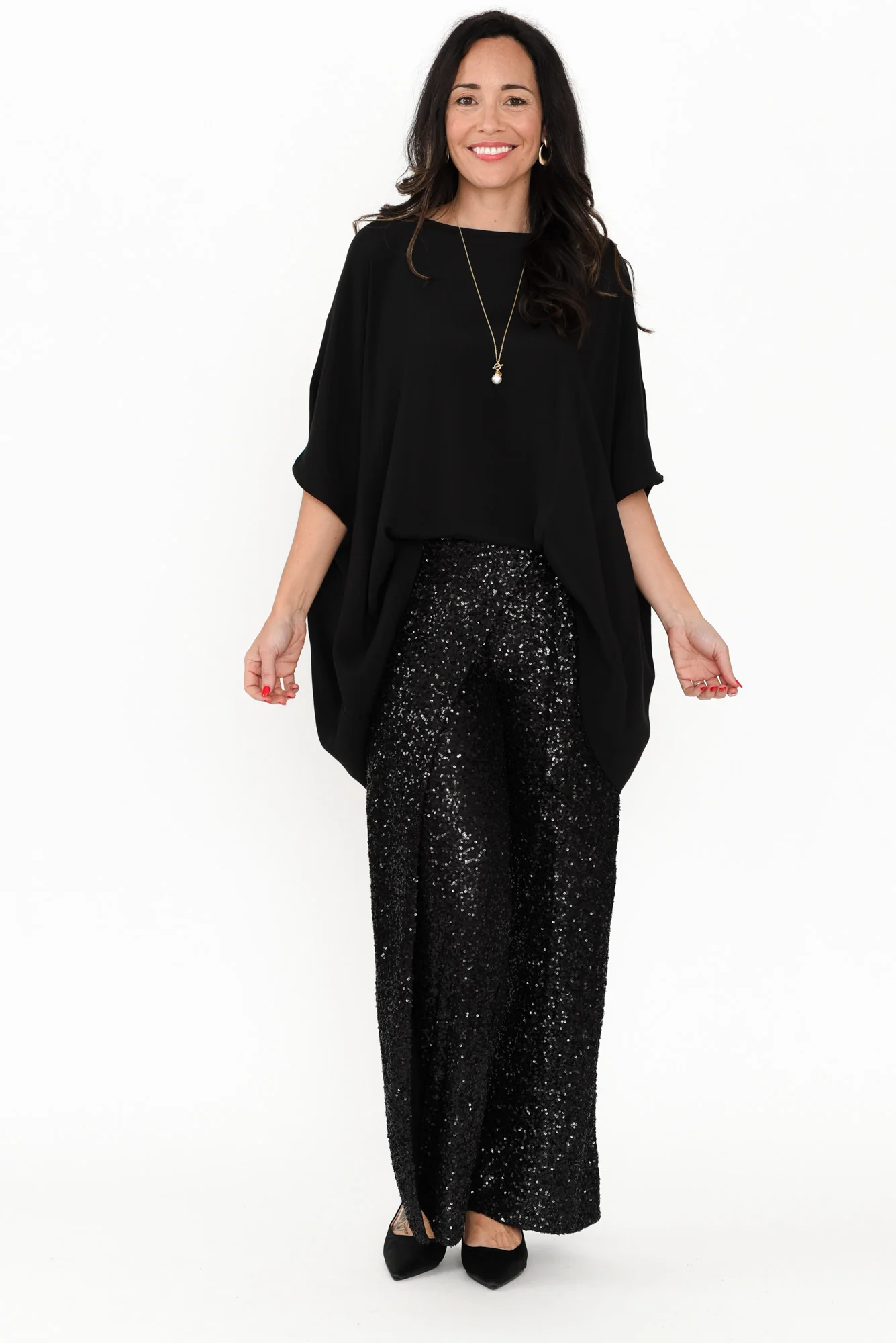 Mae Black Sequin Wrap Pants