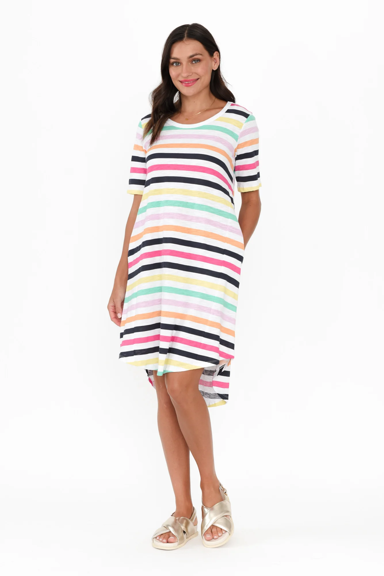 Nyree Rainbow Stripe Hi Lo Cotton Dress