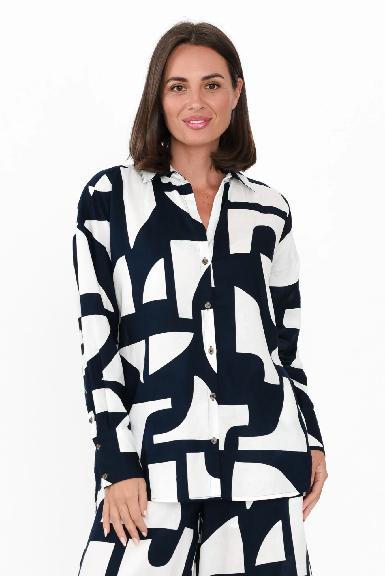 Dali Navy Geo Lyocell Blend Shirt