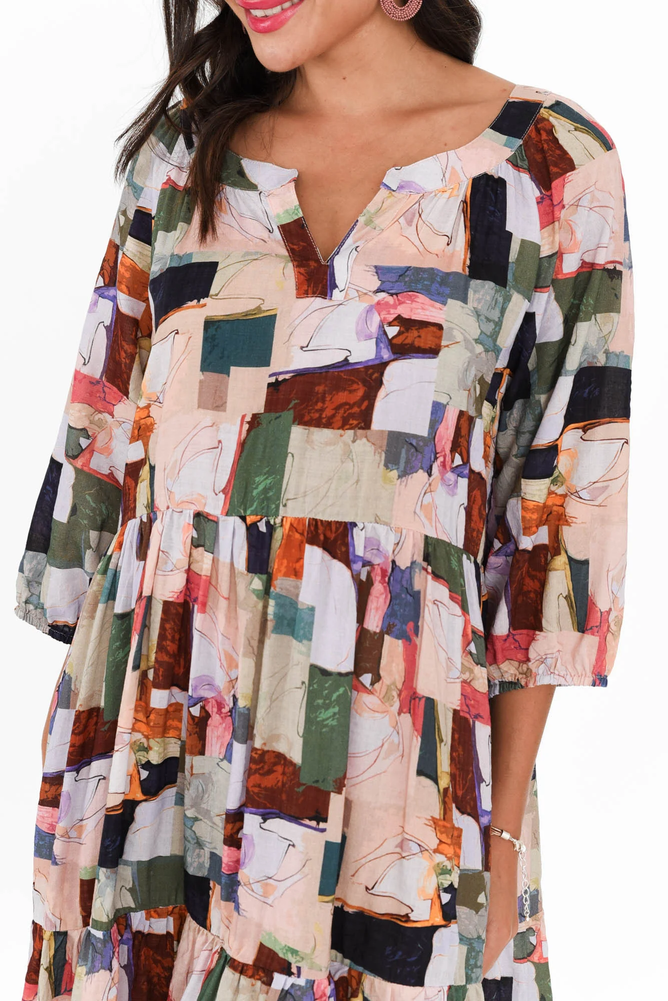 Irene Green Abstract Cotton Blend Dress
