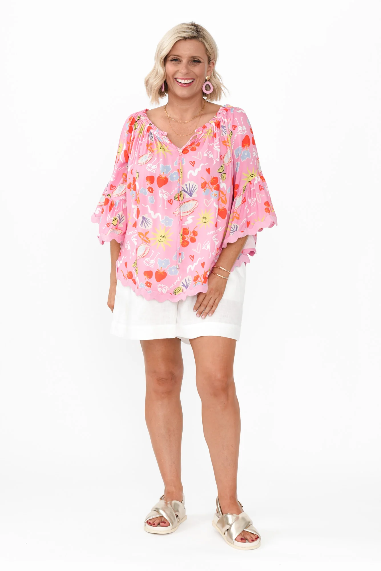 Bianco Pink Abstract Trim Top