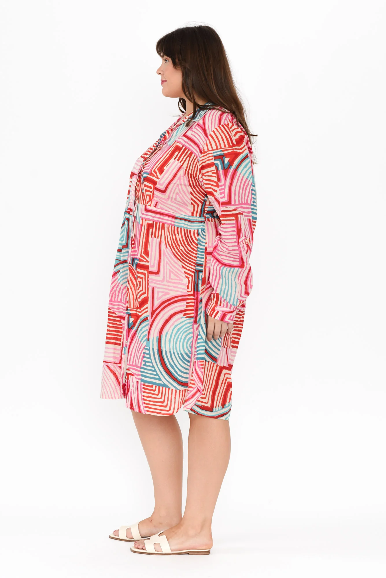 Maya Pink Geo Cotton Shirt Dress